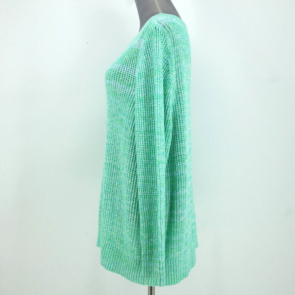 Talbots Sweater Plus Size 2X Green Cotton Chunky Knit Tunic Pullover V neck - Picture 10 of 11